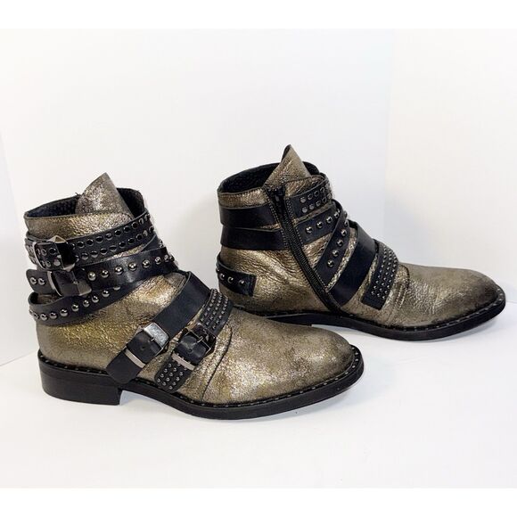 Freebird Leather Ankle Boots Western Boho Straps Buckle Studded Moto Rock 38/7.5 - Picture 10 of 16